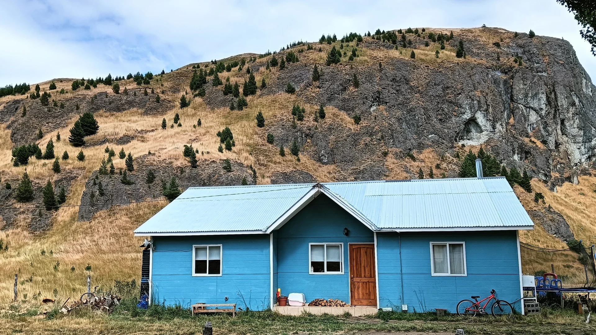 Eco cabin in green dunes of Argentina landscape